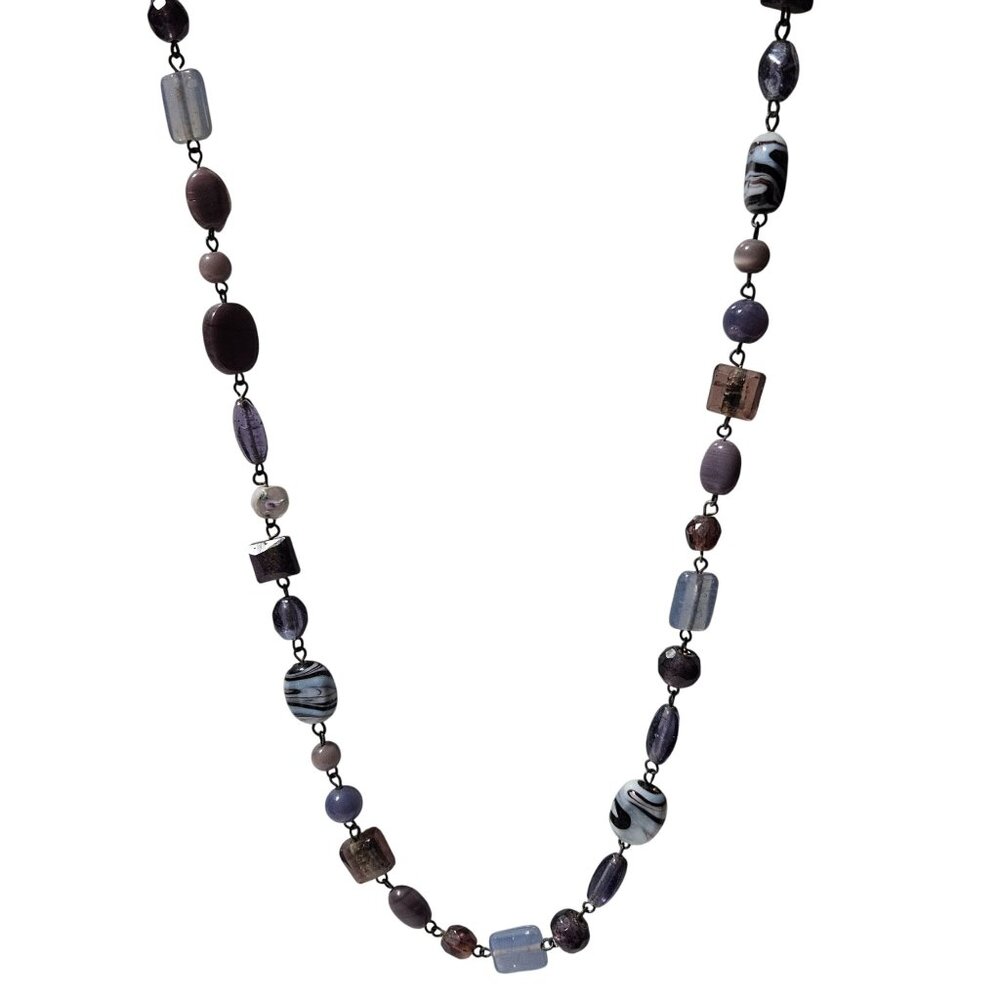 Handcrafted Elegant Purple Black Glass Beaded Necklace Boho Fashion Jewelry
